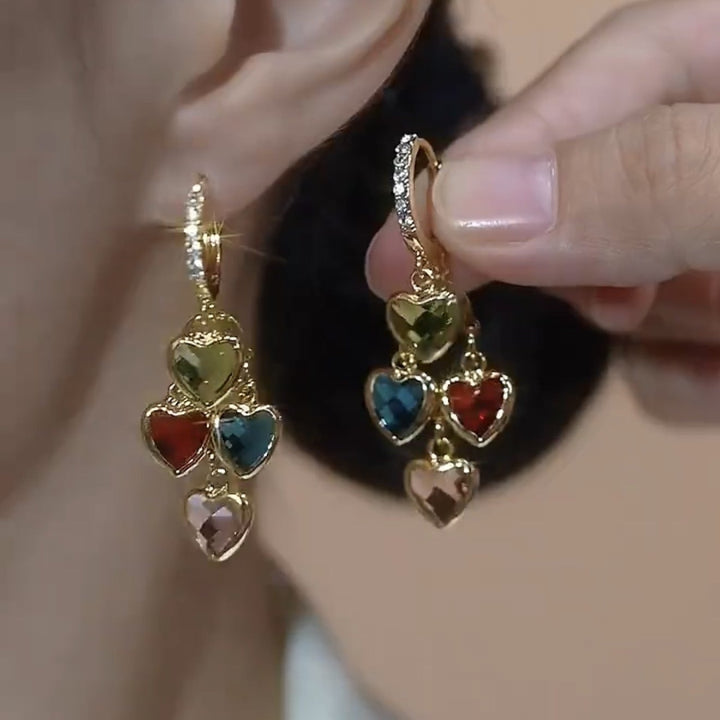 18K Gold Plated Multi-Color Heart Huggie Earrings
