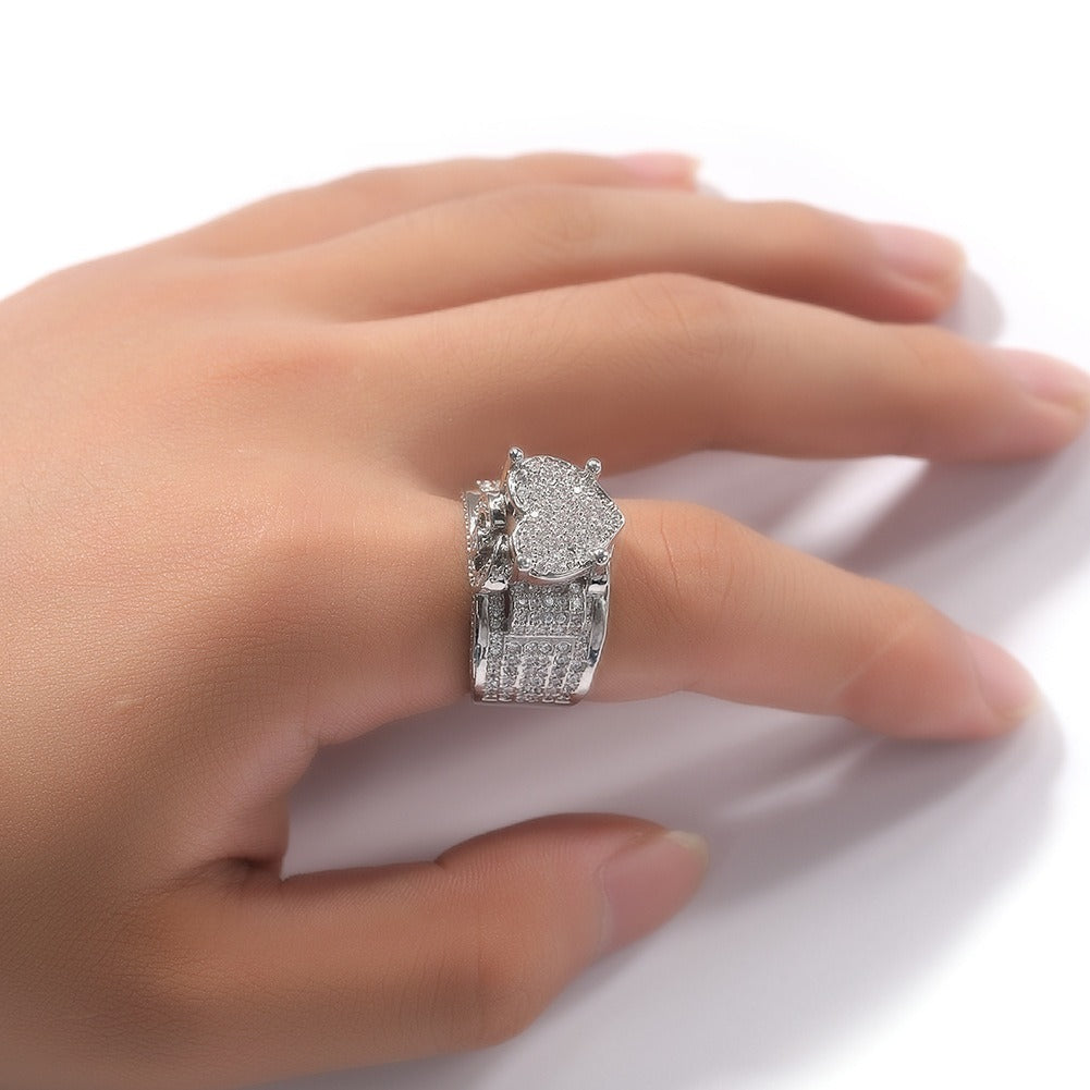 S925 Sterling Silver Iced-Out Heart Ring