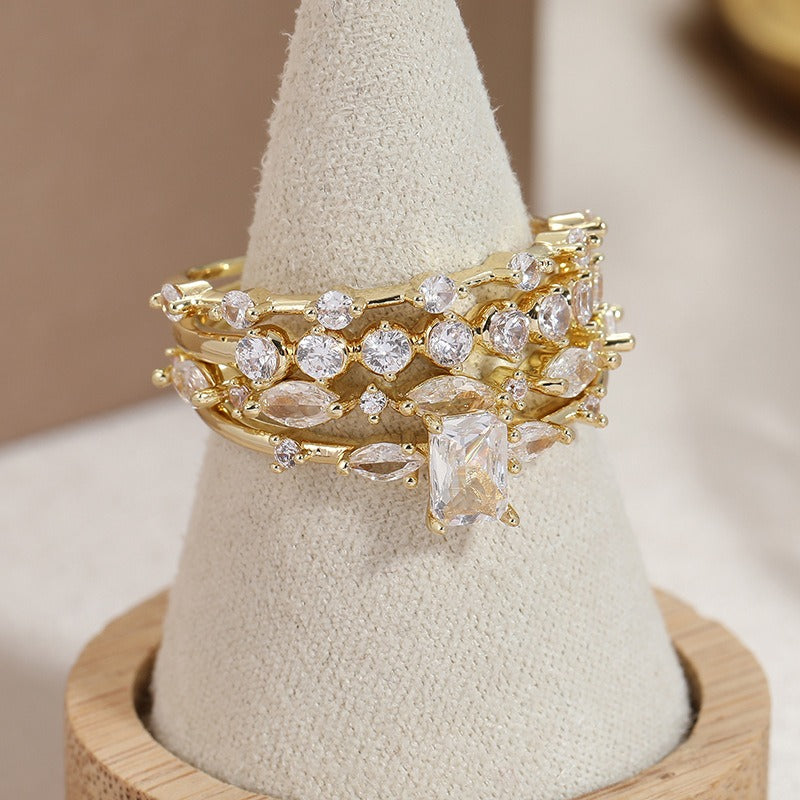18K Gold, Silver & Rose Gold Stackable Ring Set (4-Piece)