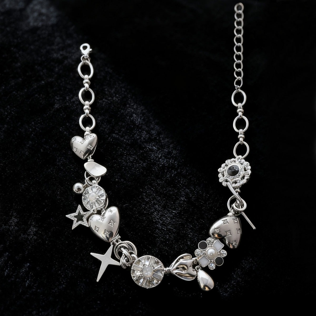 Y2K Sweet & Savage Silver Charm Necklace/Bracelet
