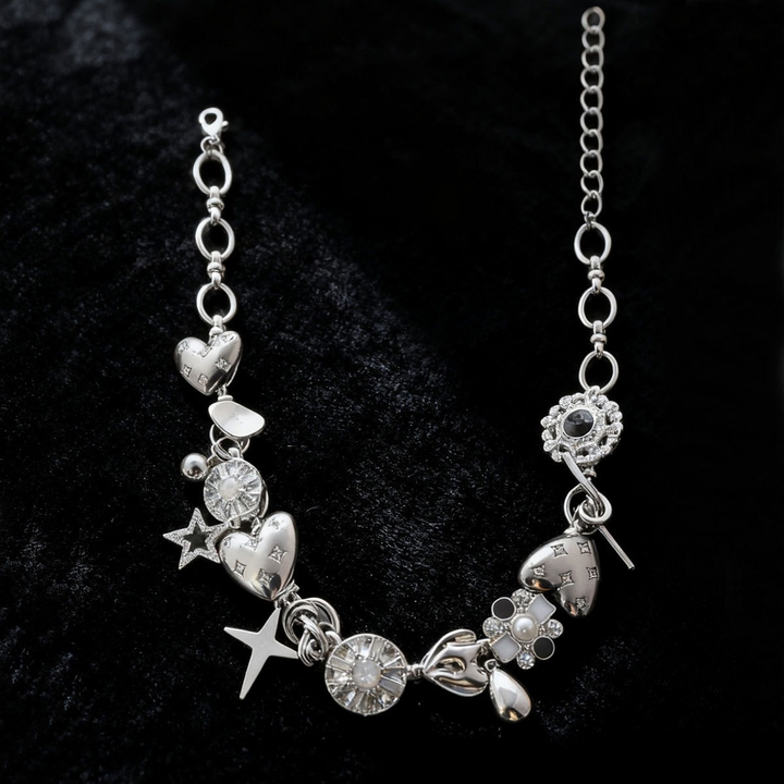 Y2K Sweet & Savage Silver Charm Necklace/Bracelet