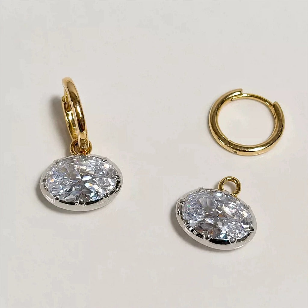 S925 Silver Vintage Bezel Oval CZ Pendant & Hoop Earrings Set