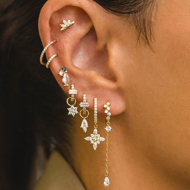 18K Gold Earring Set Celestial, Butterfly Western Charms