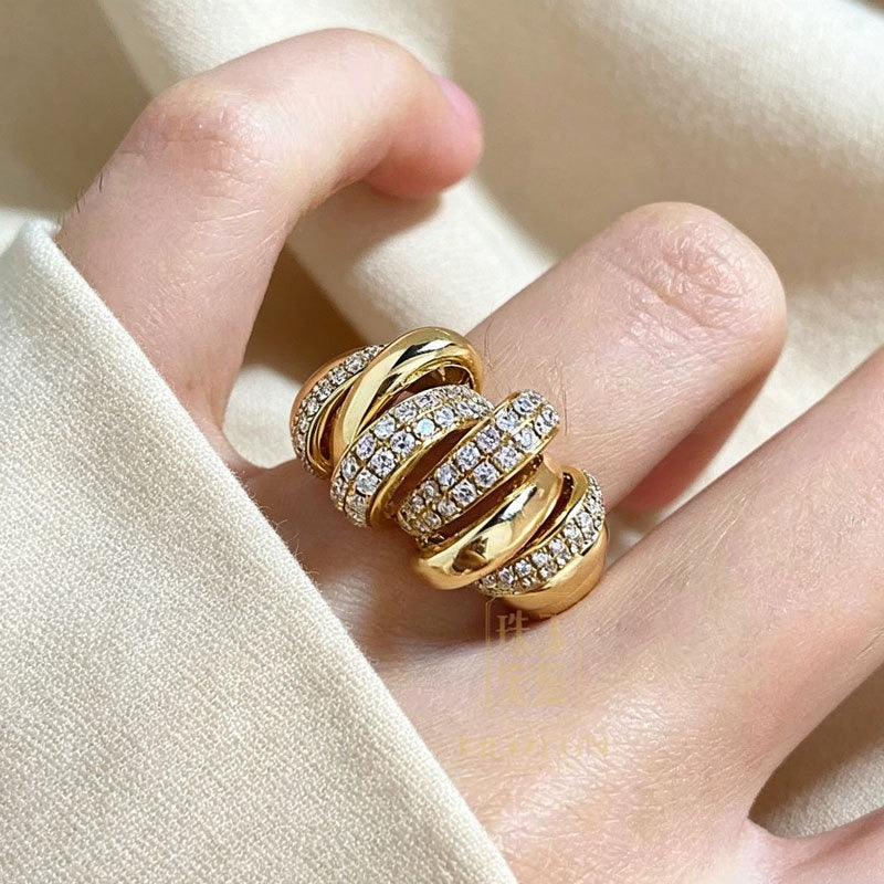 18K Gold Plated Interlocking Pave Ring