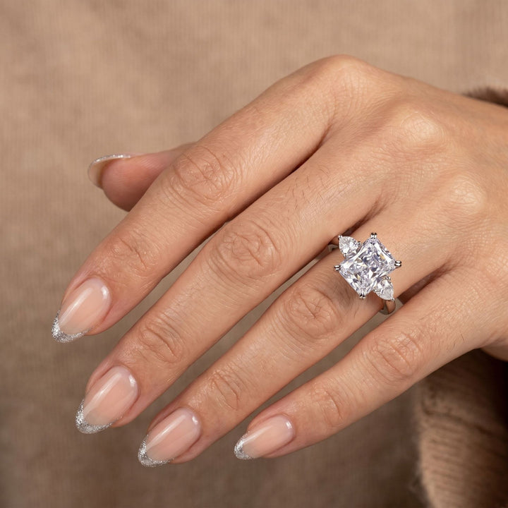 S925 Silver Cushion Cut Three-Stone Ring Pear Accent Engagement Ring