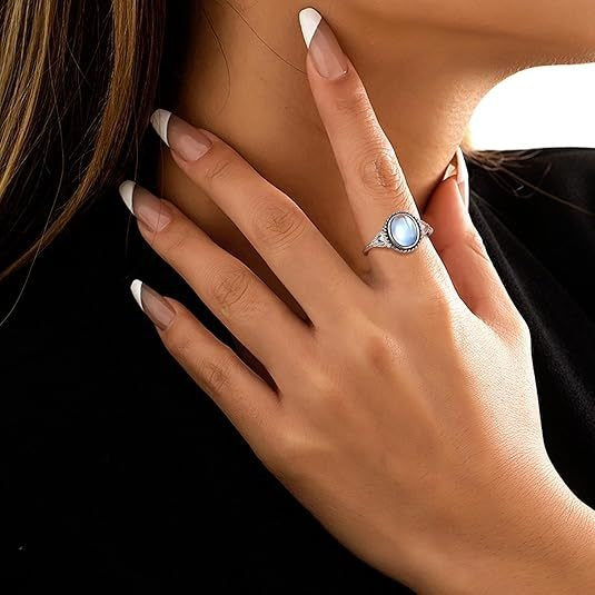 S925 Sterling Silver Vintage Heart Moonstone Ring
