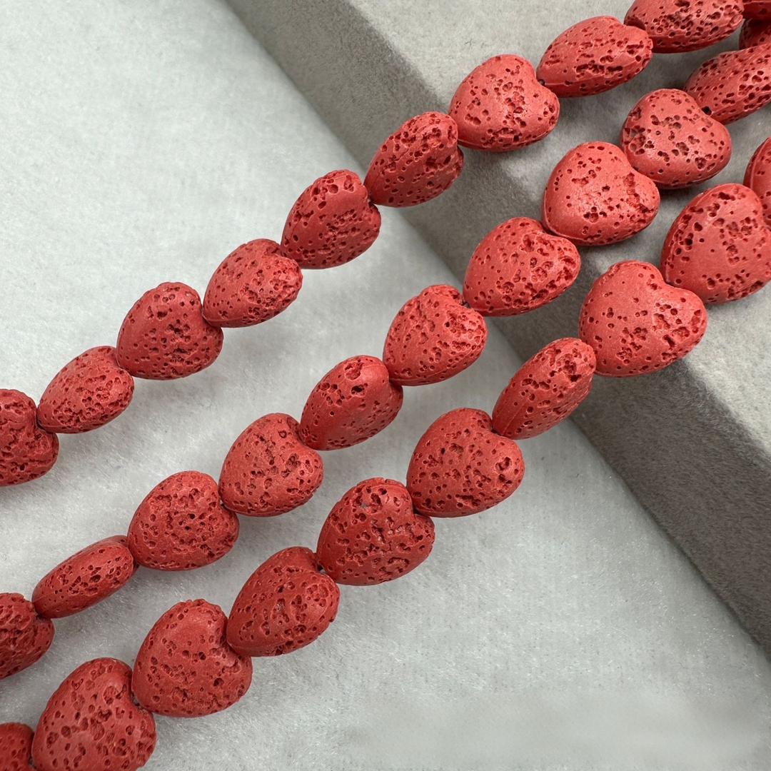 Heart-Shaped Natural Lava Stone Beads