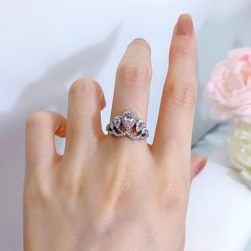 S925 Silver Pear Cut Vine Ring Vintage Split Shank Halo Ring
