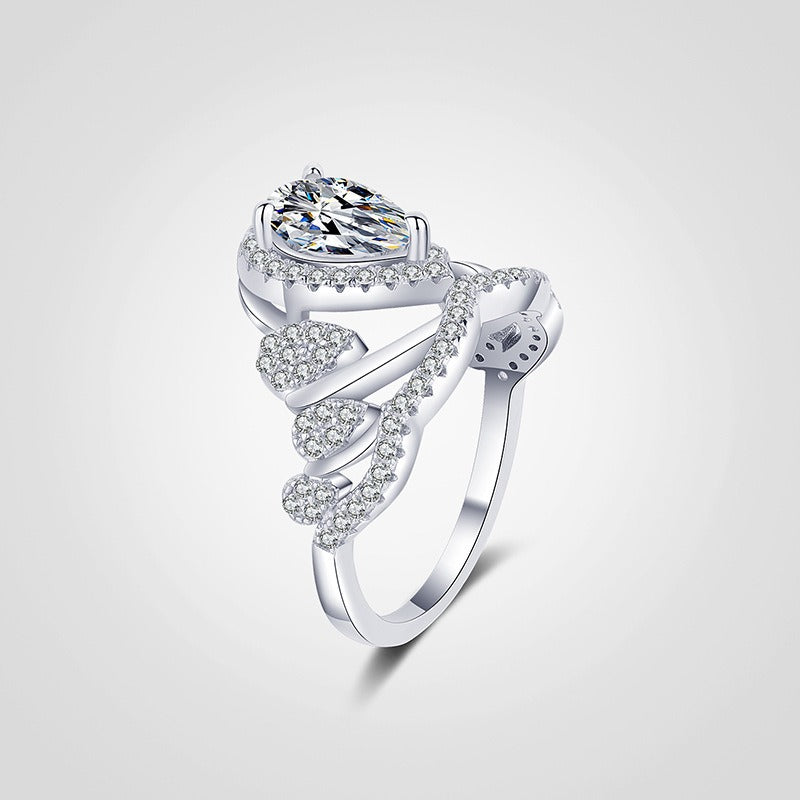 S925 Silver Pear Cut Vine Ring Vintage Split Shank Halo Ring