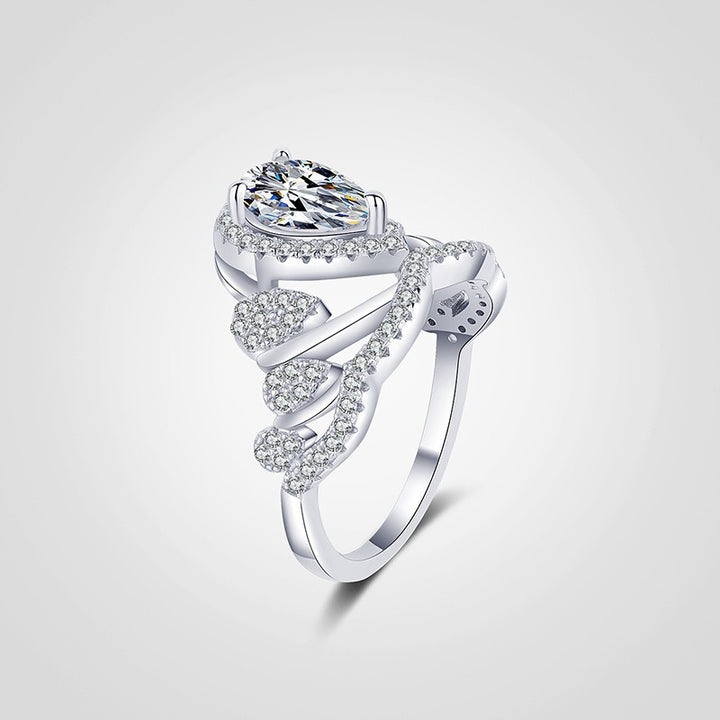 S925 Silver Pear Cut Vine Ring Vintage Split Shank Halo Ring