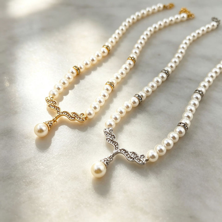 French Vintage Pearl Necklace & Earrings Set