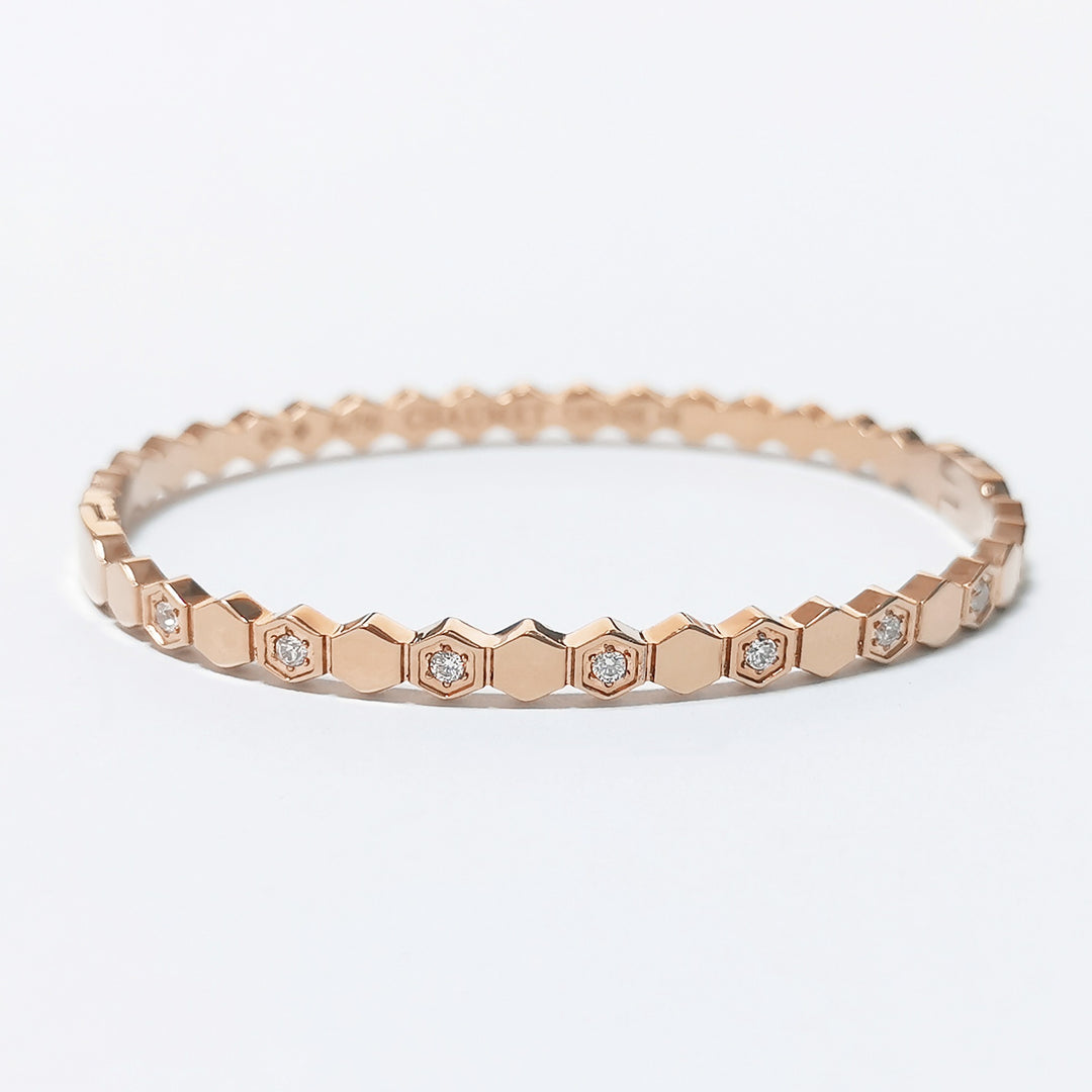 18K Gold & Silver Geometric Honeycomb Pave Bracelet