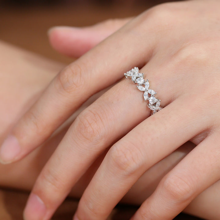 S925 Silver Floral Marquise Eternity Band Vintage Cluster Full Eternity Ring