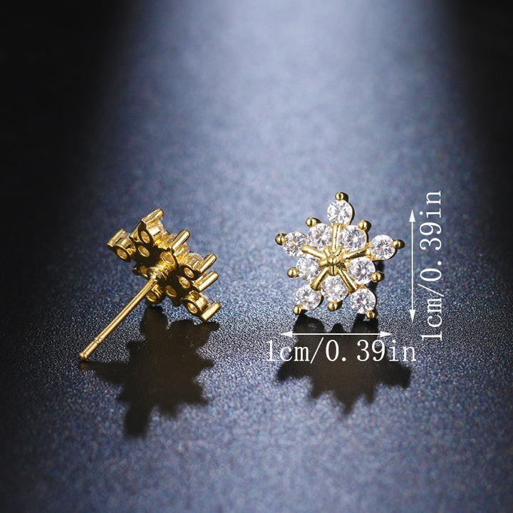 S925 Silver Dainty Snowflake CZ Stud Earrings Winter Holiday Jewelry