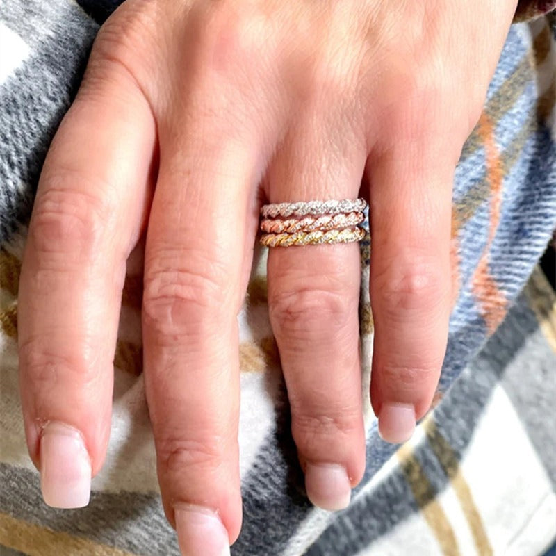 S925 Sterling Silver French Twisted Micro-Pavé Ring