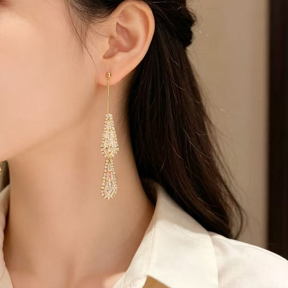 18K Gold & Silver Threader Earrings Double Chain Teardrop Tassel