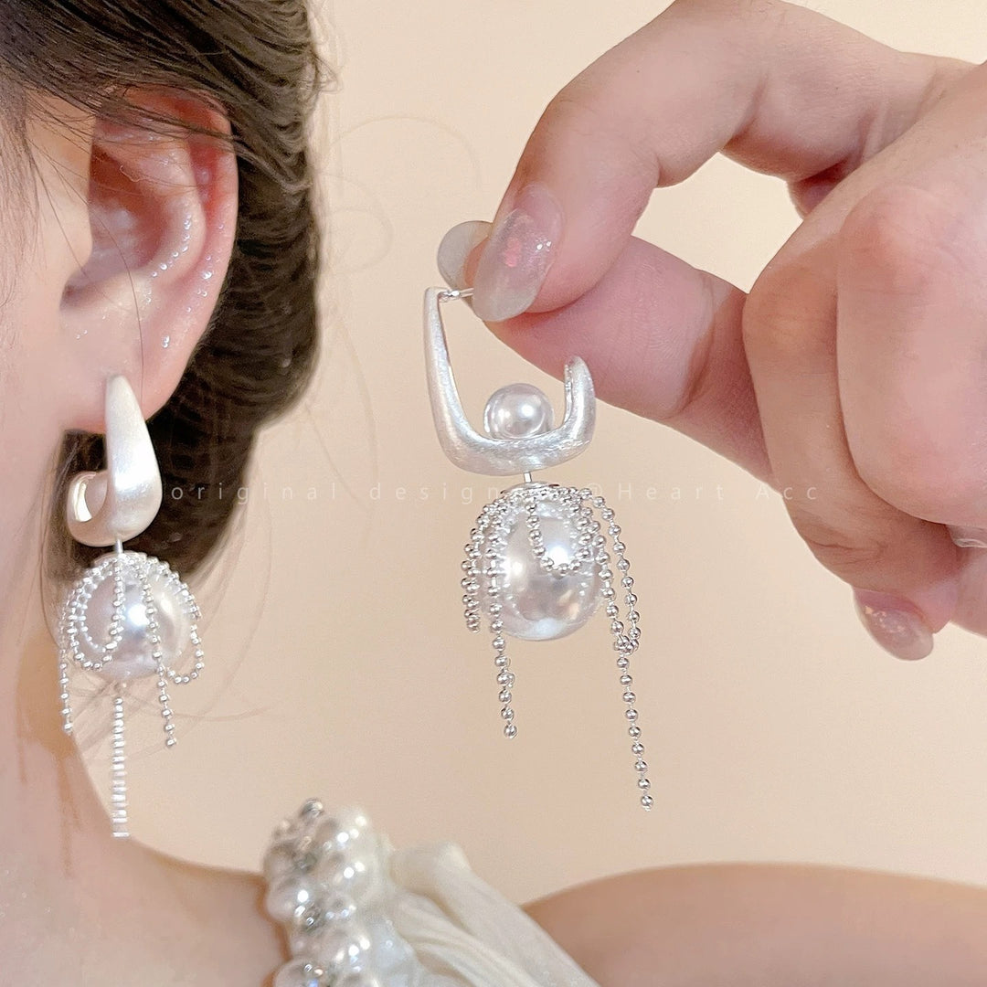 Vintage U-Shape Pearl Tassel Earrings