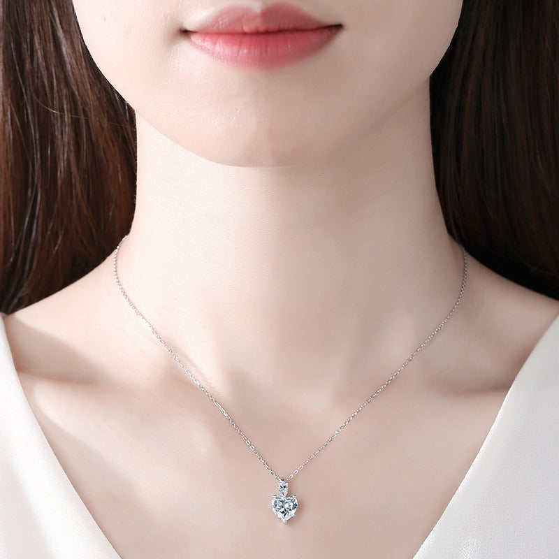 S925 Silver Classic Heart & Teardrop Double Stone Necklace