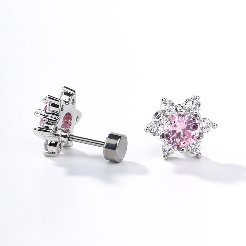 S925 Silver Snowflake Six-Pointed Star CZ Stud Earrings Elegant Icy Blue/White Dainty Earrings