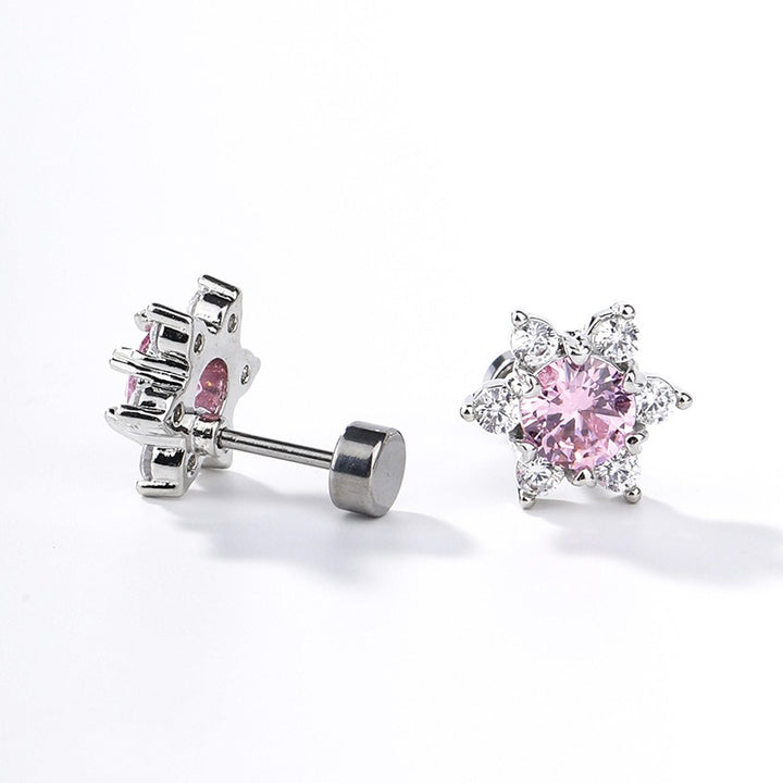 S925 Silver Snowflake Six-Pointed Star CZ Stud Earrings Elegant Icy Blue/White Dainty Earrings