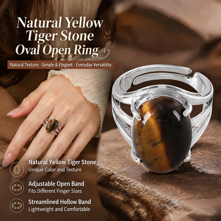 Natural Energy · 20-Style Natural Gemstone Oval Open Ring