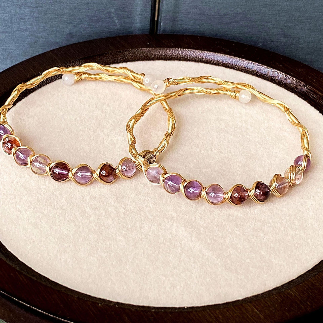 18K Gold Natural Gemstone Wire-Wrapped Bracelet