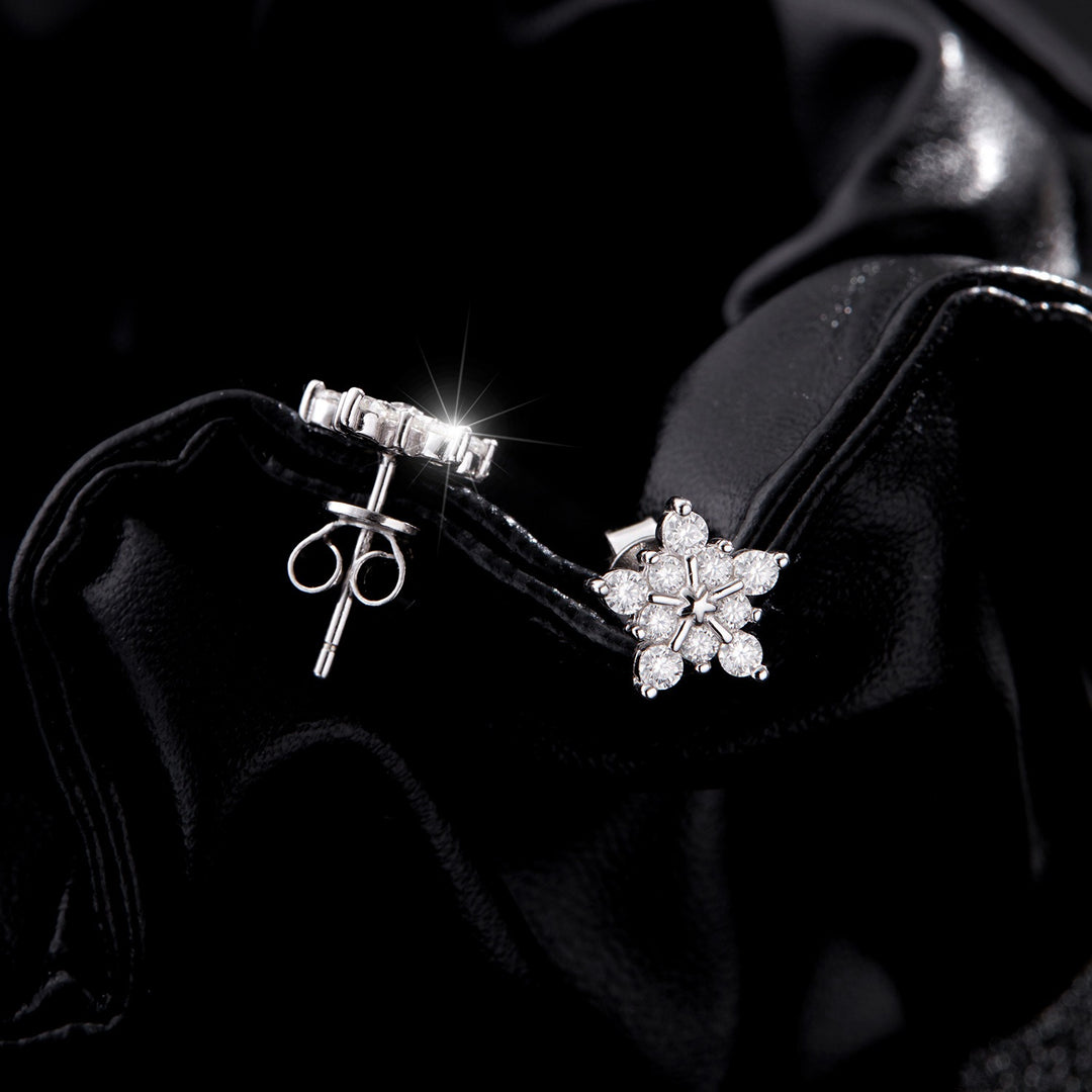 S925 Silver Dainty Snowflake CZ Stud Earrings Winter Holiday Jewelry