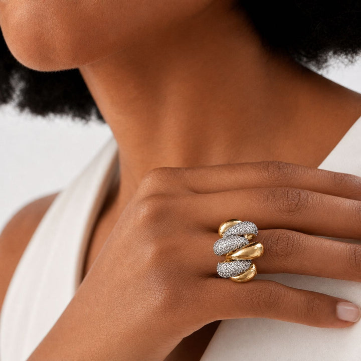 18K Gold Plated Interlocking Pave Ring