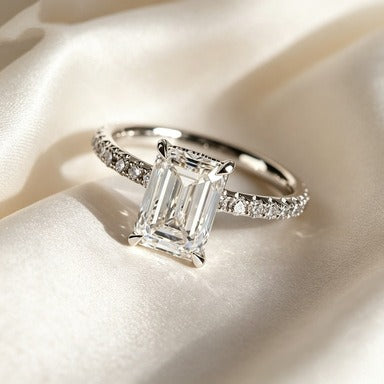 14K Gold Plated Emerald-Cut Pavé Ring