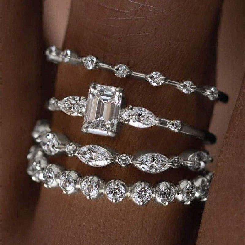 18K Gold, Silver & Rose Gold Stackable Ring Set (4-Piece)
