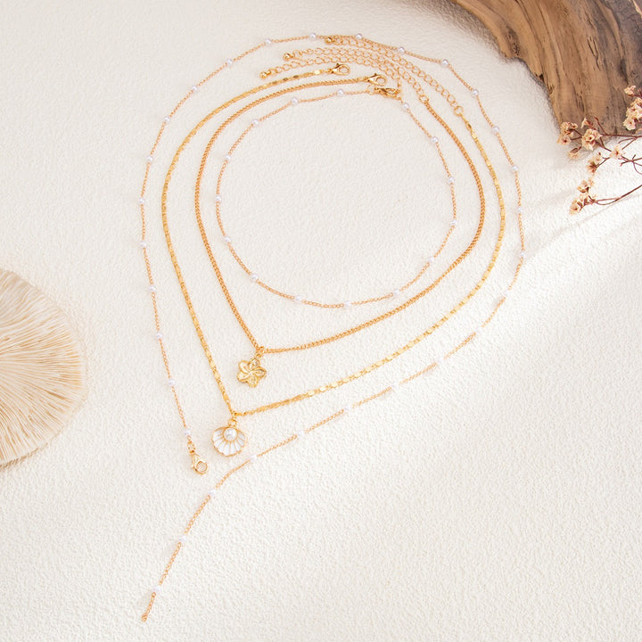Summer Sea Breeze · French Vintage Pearl Shell Flower Multi-Layer Y-Necklace