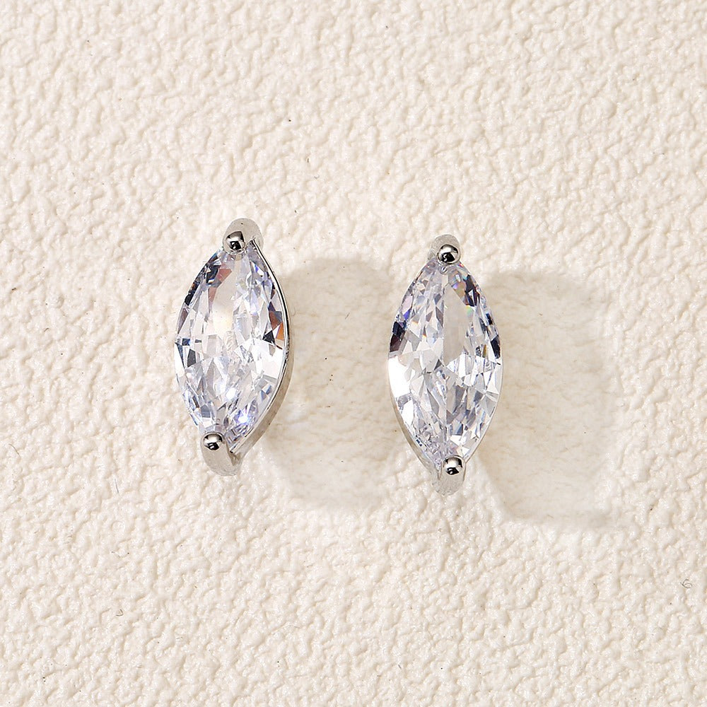 18K Gold & Silver Plated 2-Prong Setting Minimalist Marquise Solitaire Stud Earrings