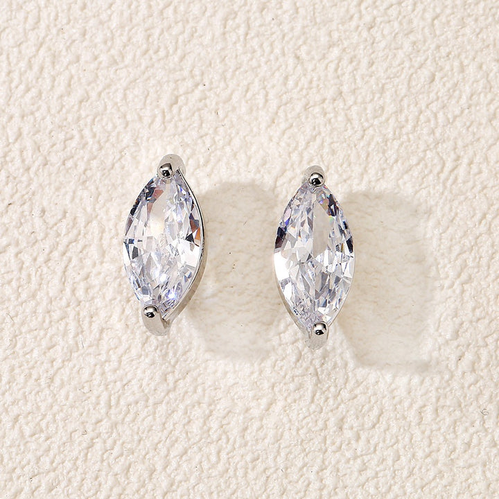 18K Gold & Silver Plated 2-Prong Setting Minimalist Marquise Solitaire Stud Earrings