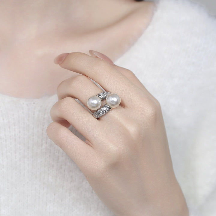 Double Pearl Open Ring