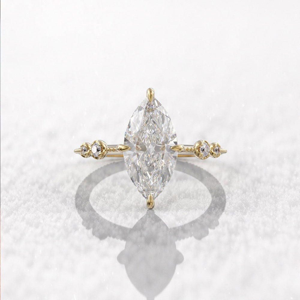 S925 Silver Marquise Cut Ring | Vintage Milgrain Accent Band