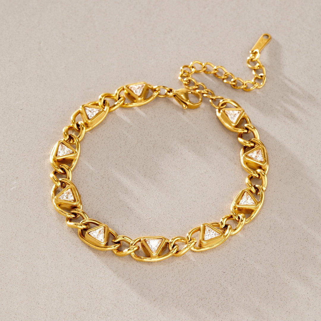 18K Gold Geometric Triangle & Classic Tennis Bracelet