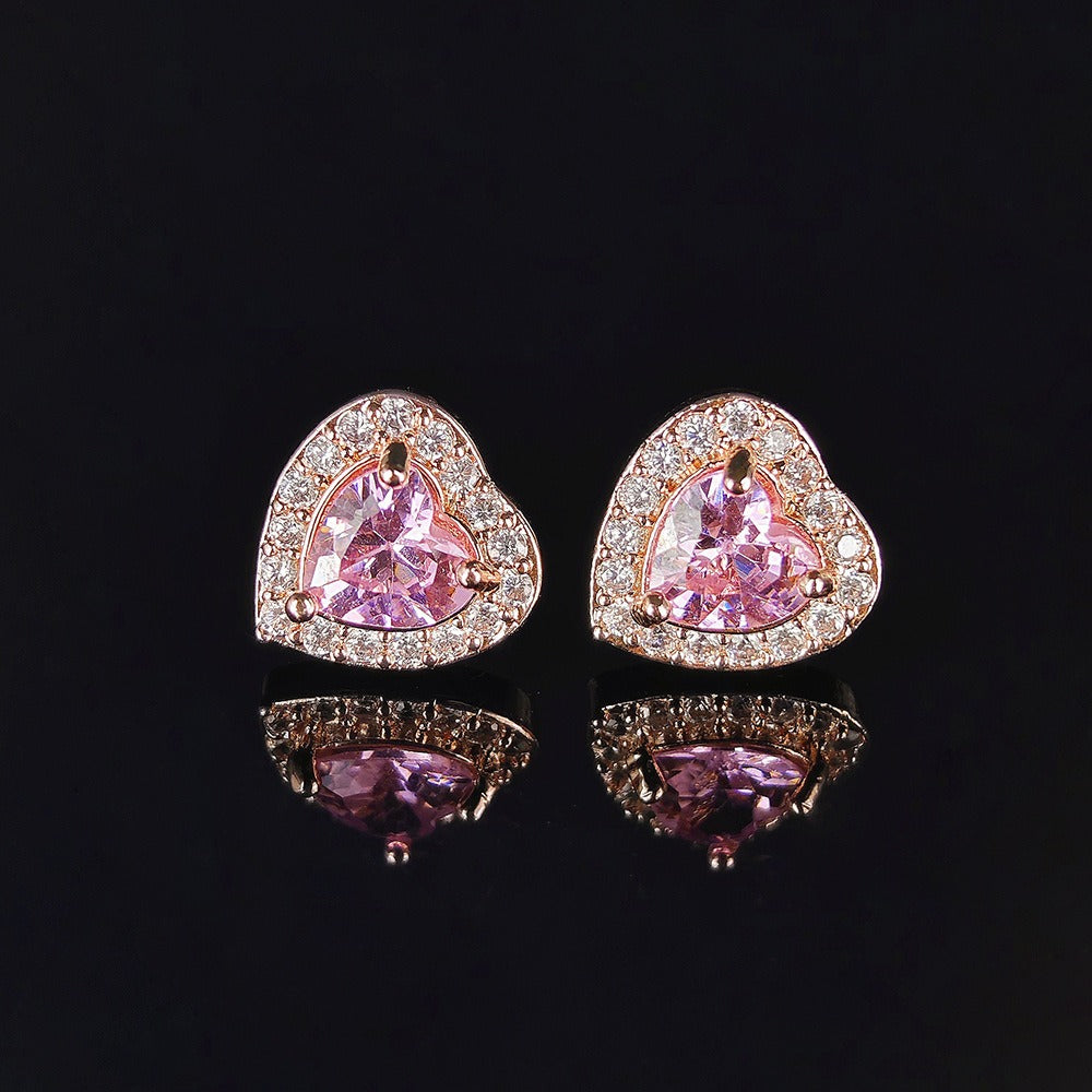 18K Gold & Silver Heart Halo CZ Stud Earrings