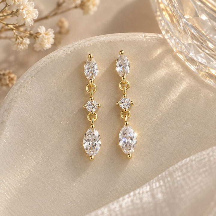 S925 Silver Dangle Earrings Classic Marquise Three-Stone Drop Earrings