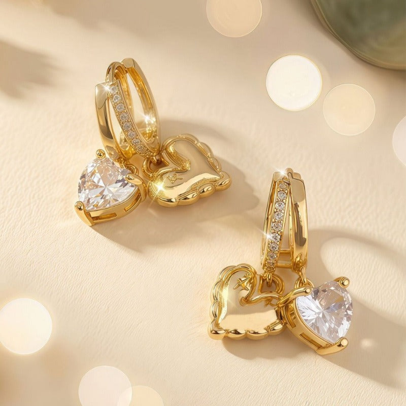 18K Gold Plated Double Heart Huggie Earrings