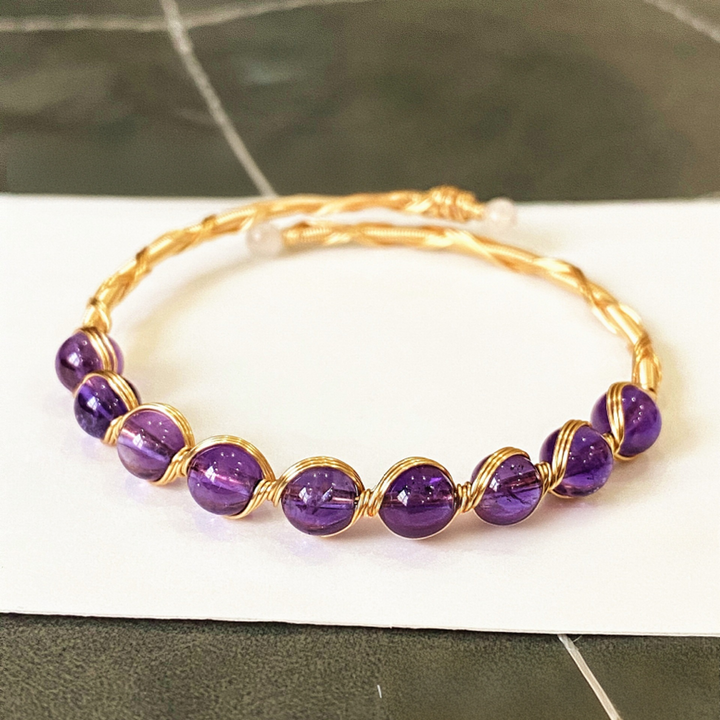 18K Gold Natural Gemstone Wire-Wrapped Bracelet
