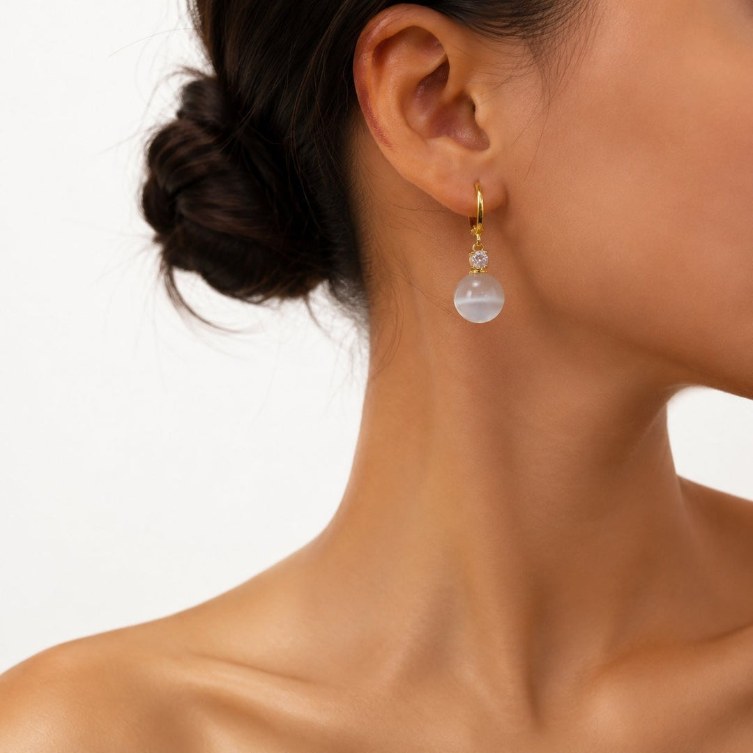 14K Gold Cat's Eye Drop Earrings