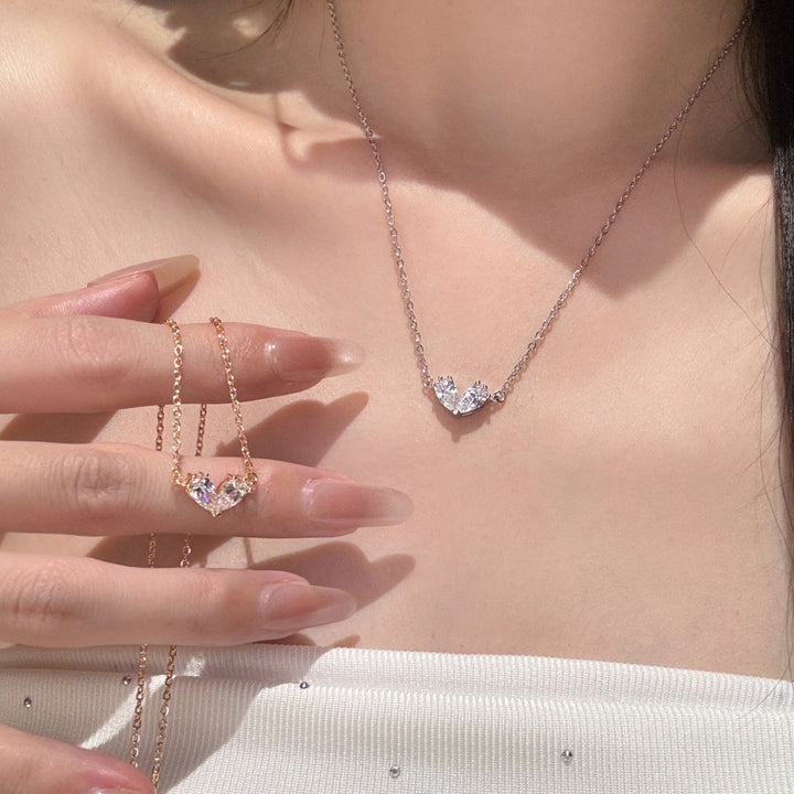French Vintage Toi et Moi Necklace Double Pear Drop Heart Pendant