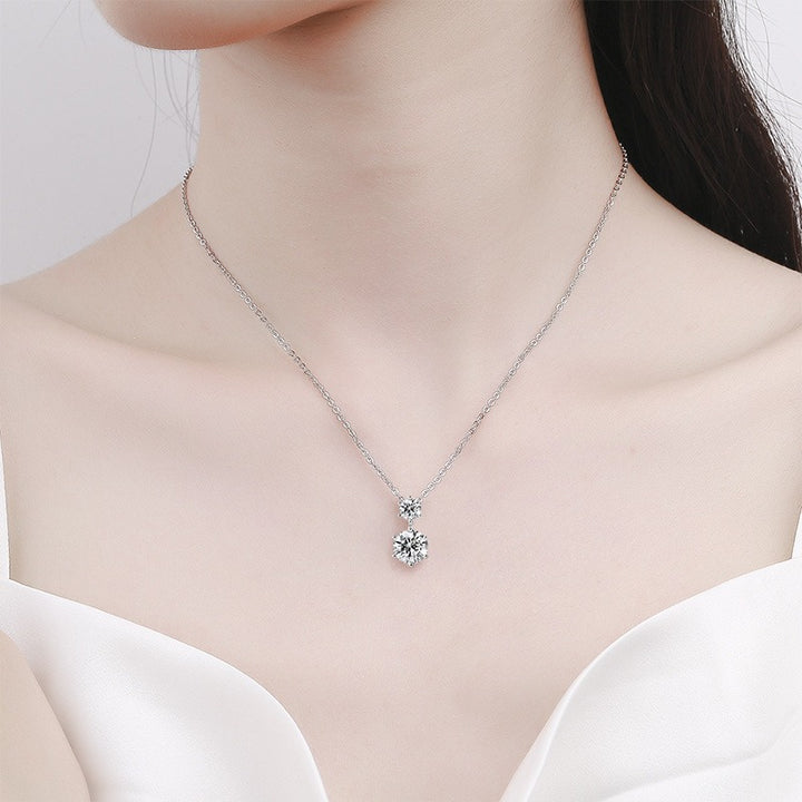 Dazzling Double Star S925 Sterling Silver Moissanite Dangling Necklace