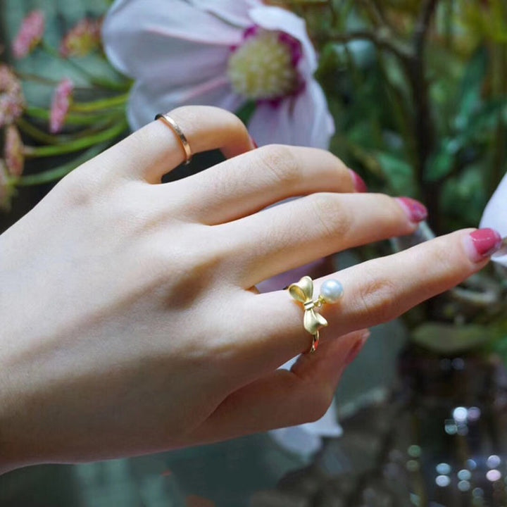 French Vintage Pearl Bow Open Ring