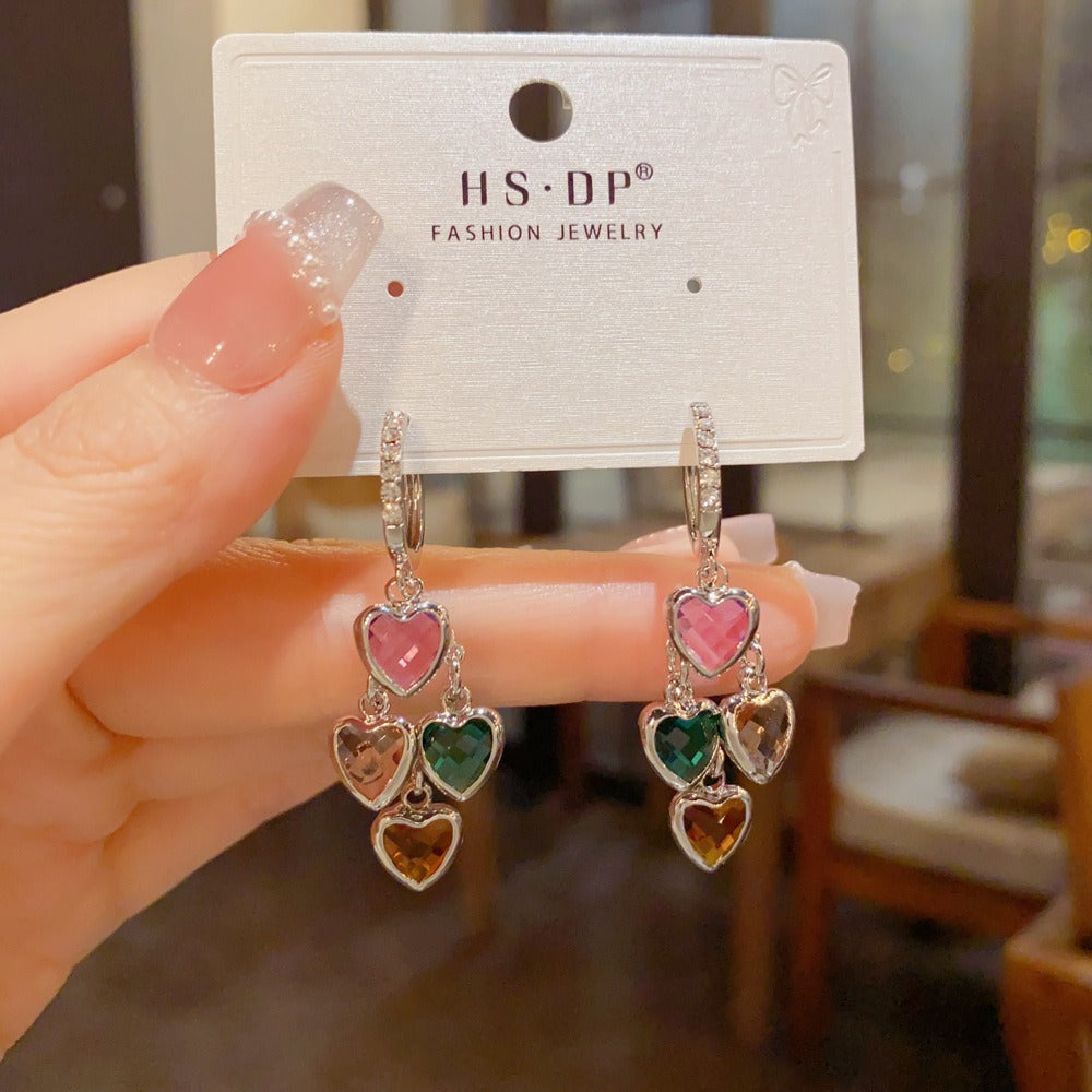 18K Gold Plated Multi-Color Heart Huggie Earrings