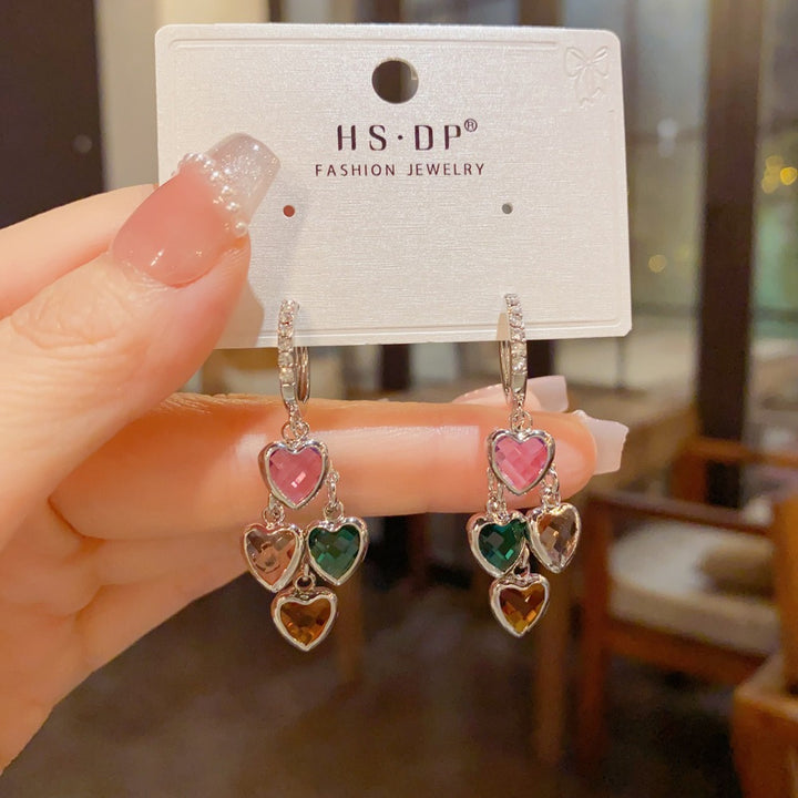 18K Gold Plated Multi-Color Heart Huggie Earrings