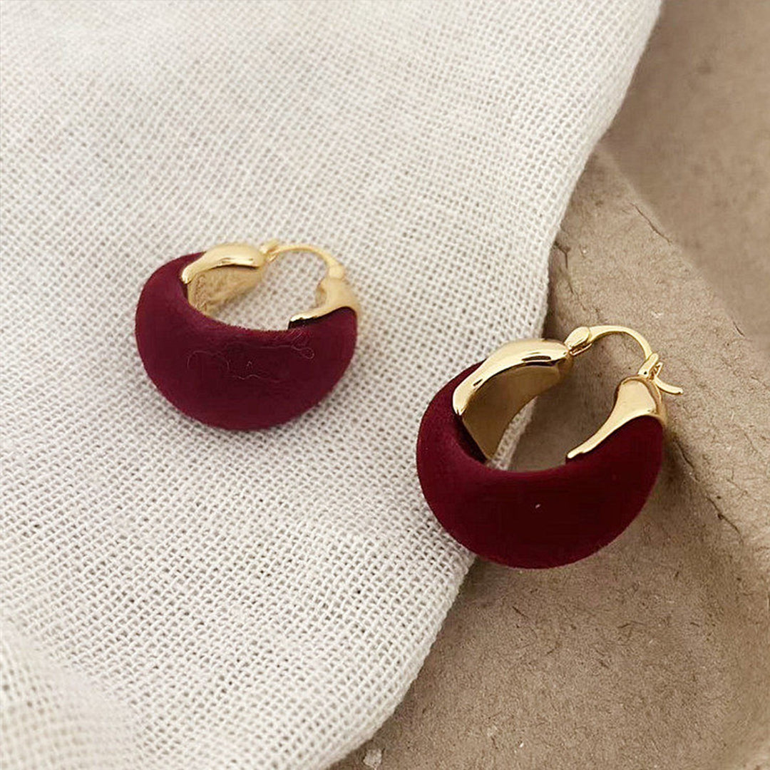 Vintage Velvet & Leopard Print Contrast Hoop Earrings Fall/Winter Aesthetic Huggie Hoops