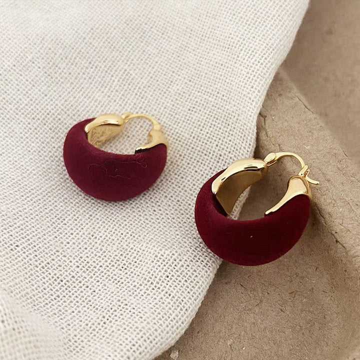 Vintage Velvet & Leopard Print Contrast Hoop Earrings Fall/Winter Aesthetic Huggie Hoops