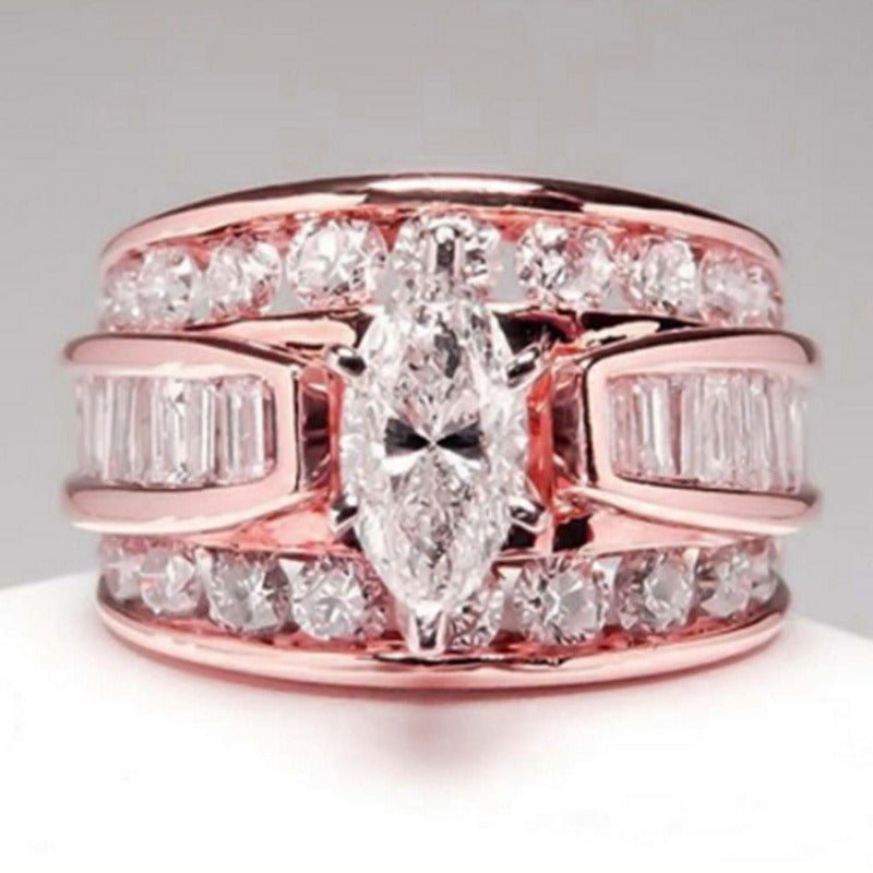 Vintage Wide Marquise Statement Mixed-Cut Pave Bands Ring