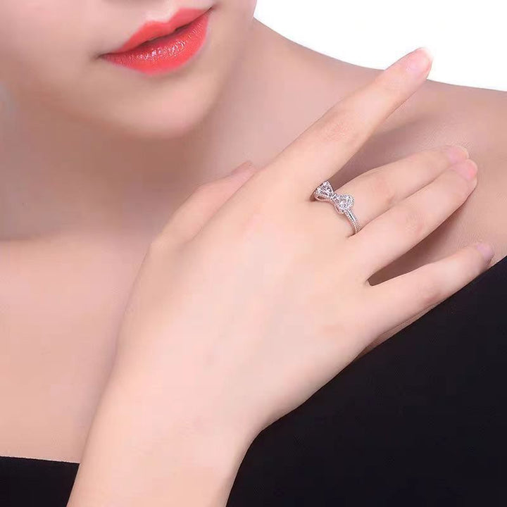 「Bow Glow」S925 Sterling Silver Platinum-Plated CZ Bow Ring